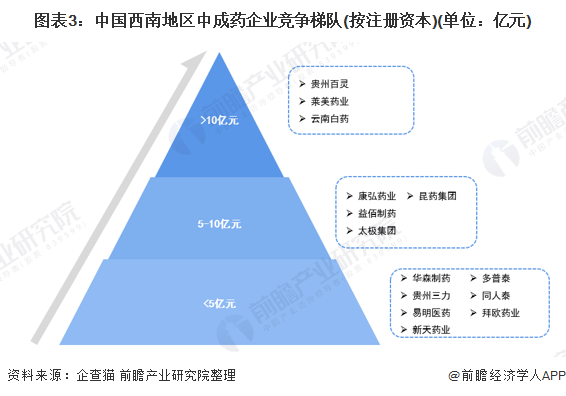 图表3：中国西南地区中成药企业竞争梯队(按注册资本)(单位：亿元)
