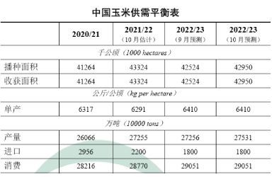 2022年10月中国玉米供需形势分析